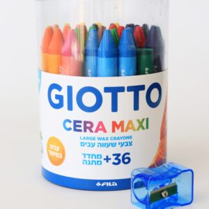 צבעי שעווה עבים 36 יח' + מחדד בכוס GIOTTO